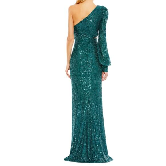Ieena for Mac Duggal Green Sequined One Shoulder Cut Out Gown 26730 Women’s Sz 4 - Picture 6 of 9